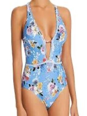 Nanette Lepore Light Blue Floral One-Piece Swimsuit